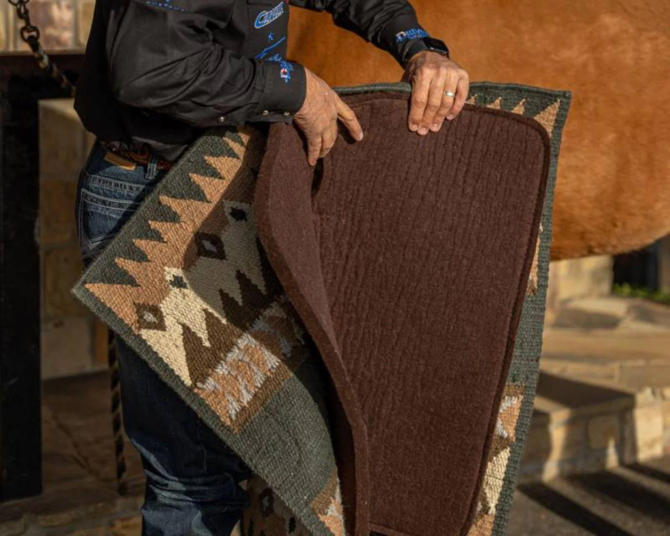 Professional's Choice Fuse Saddle Pad 3/4" - Taupe & Wine 33" x 38" - Image 2