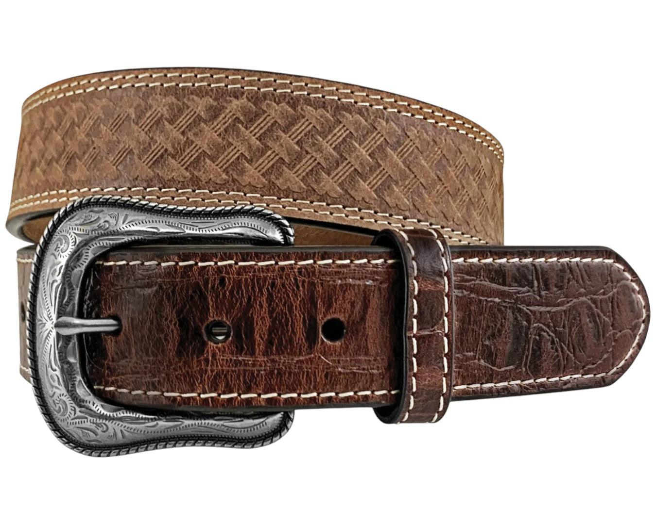 Roper Mens Genuine Leather Basketweave Embossed Belt